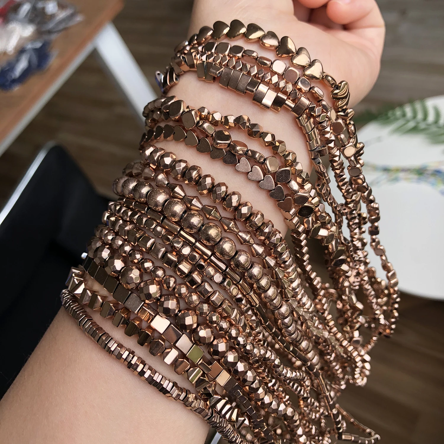 Color Retention Rose Gold Plated Hematite Beads Natural Rondelle Beads For Jewelry Making DIY Charms Bracelet Accessories 15''