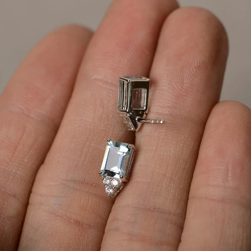 Huitan Luxury Bridal Stud Earring for Wedding Light Blue Geometric Cubic Zirconia High Quality Trendy Jewelry New Women Earrings