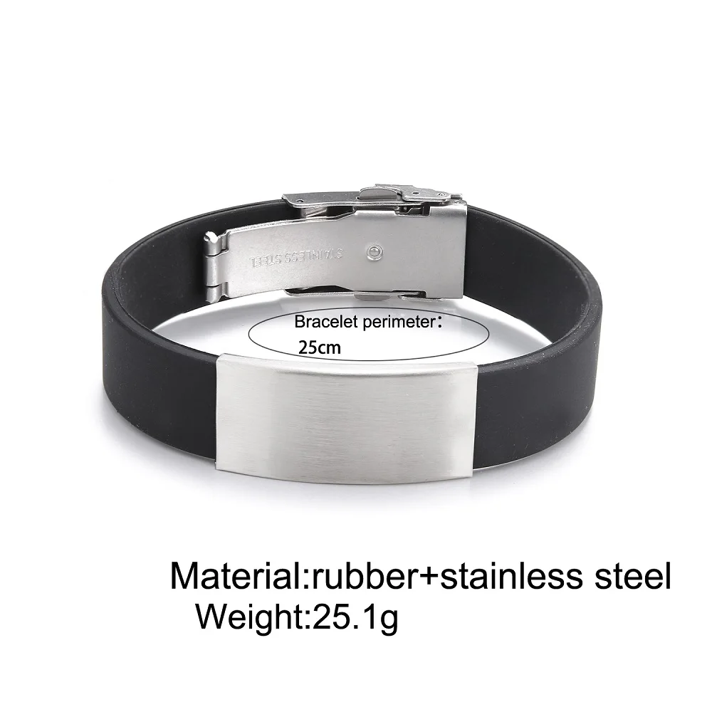 2025 Trend Glamour Jewelry Stainless Steel Black Silicone Bracelet Vintage Titanium Steel Rubber Bracelet For Man Women Pulseras