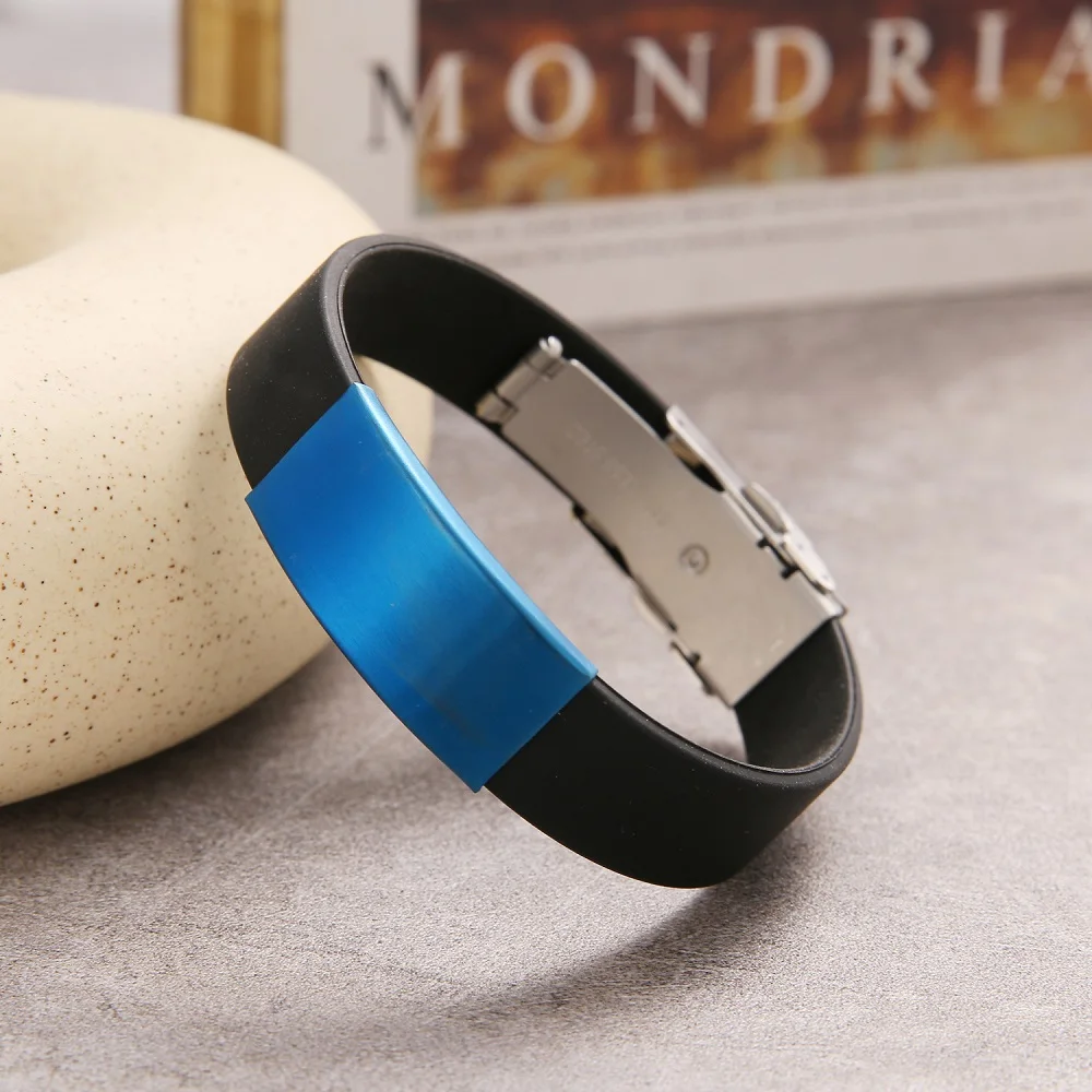 2025 Trend Glamour Jewelry Stainless Steel Black Silicone Bracelet Vintage Titanium Steel Rubber Bracelet For Man Women Pulseras
