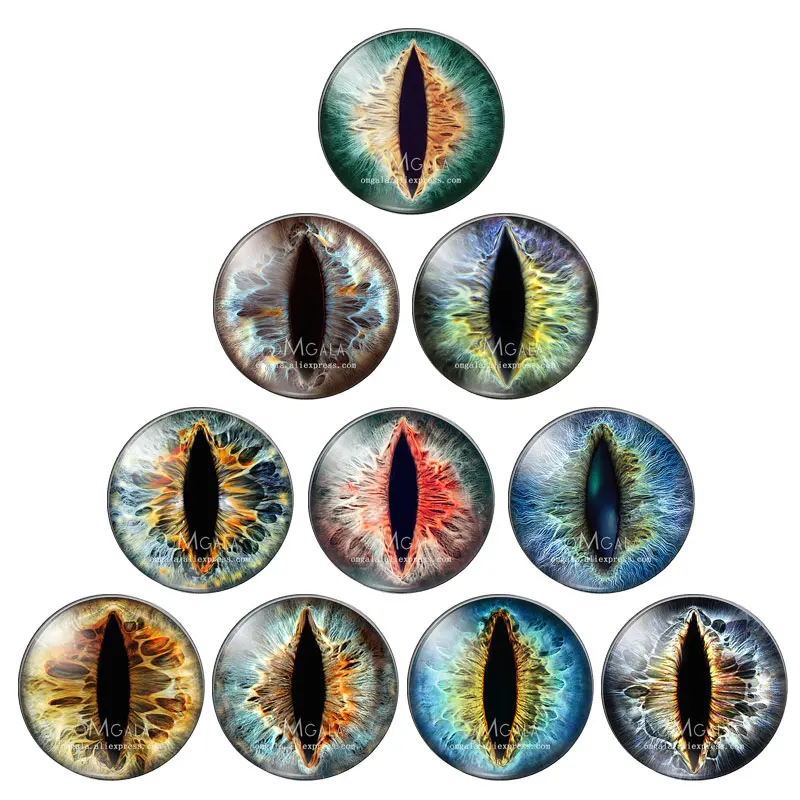 10pcs/lot 10mm/12mm/14mm/16mm/18mm/20mm/25mm Animal Cat Dragon Eyes Handmade Photo Round Glass Cabochons Jewelry Accessories