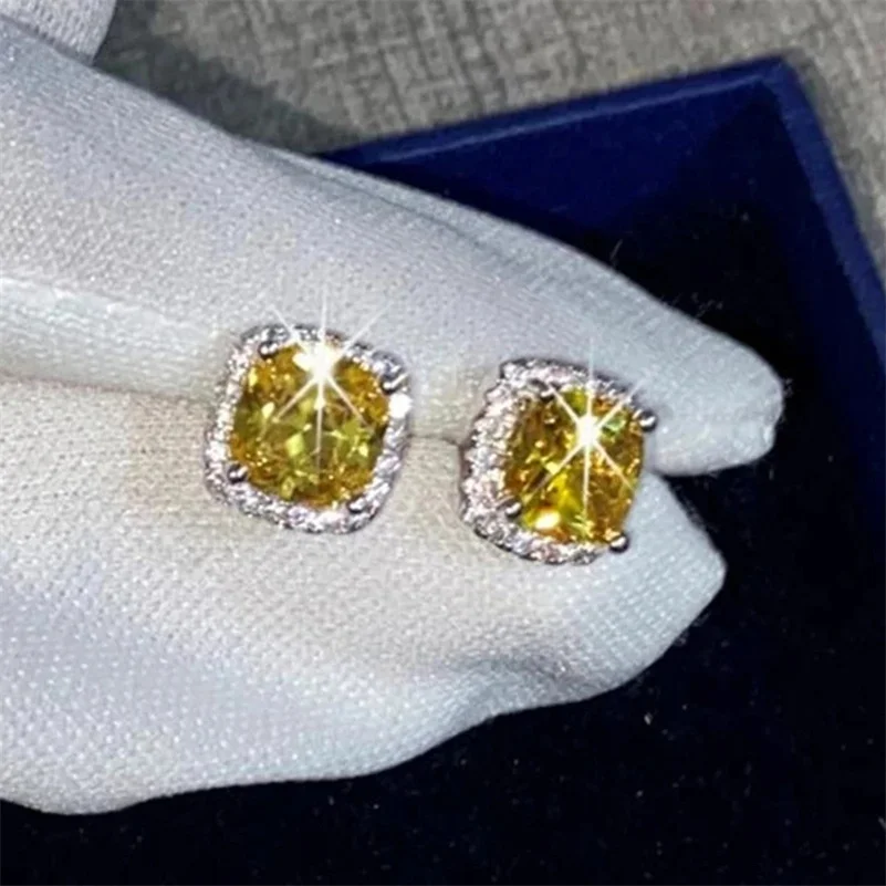 CC Ladies Stud Earrings S925 Silver Needle Yellow CZ Diamant Luxury Fashion Jewelry Party Accessories Ears Brincos CCE643