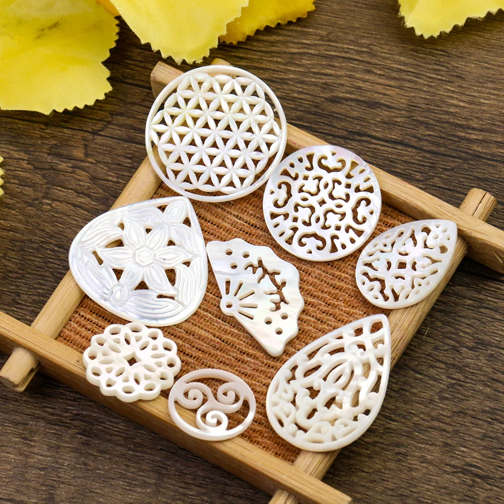 Real Shell Charm Mother of Pearl Tree Flower of Life Water Drop Hamsa Fatima Hand Triskele Pendant Necklace DIY Jewelry Making