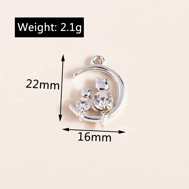 Leslie 10pcs 16*22mm Gold Silver Color Mum Son Crystal Cat Moon Charms for Necklaces Earrings Jewelry Making Accessories
