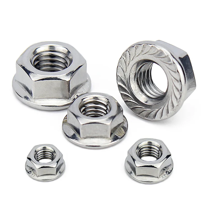 10PCS/LOT 304 Stainless Steel Hexagon Flange Nut Pinking Slip Locking Lock Nut M3 M4 M5 M6 M8 M10 M12 M14 M16 M20 DIN6923