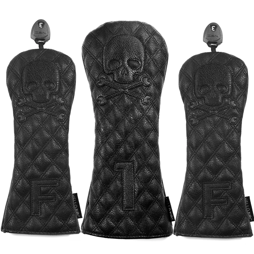 PU Leather Skull Golf Club Headcover Set Golf 460CC Driver and FW Fairway Wood Hybrid Cover