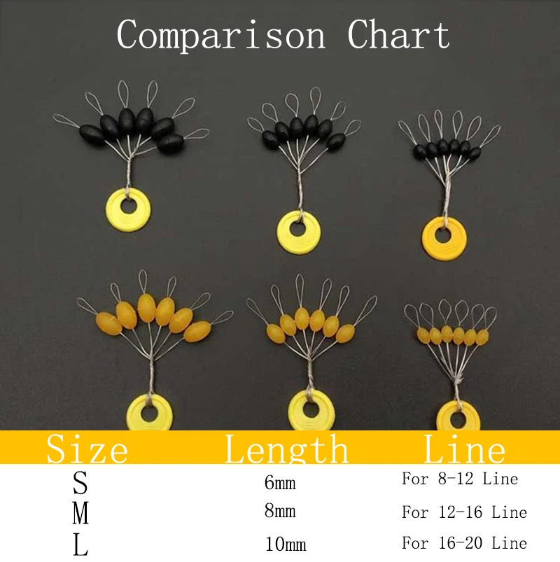 300pcs /50packs Big Size Rubber Stopper Float Fishing Bobber Silicone Gel Space Bean Connector Fishing Line Accessories