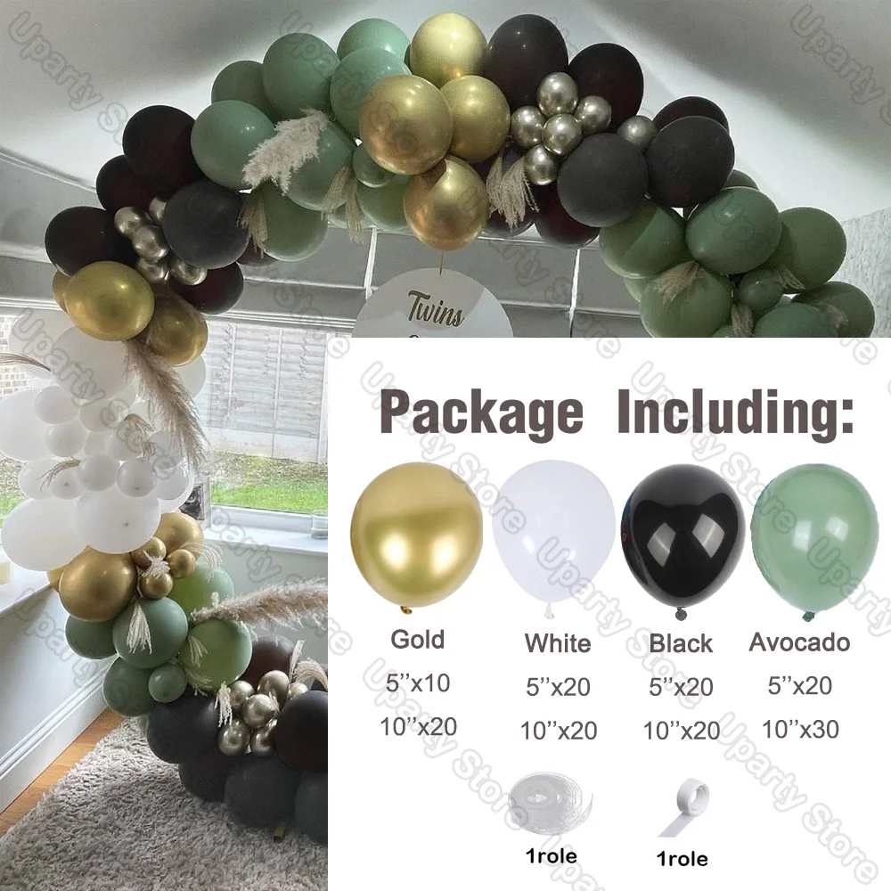 162Pcs Avocado Green Balloons Garland Arch Creamy White Retro Olive Green Balloon for Wedding Birthday Party Background Decor