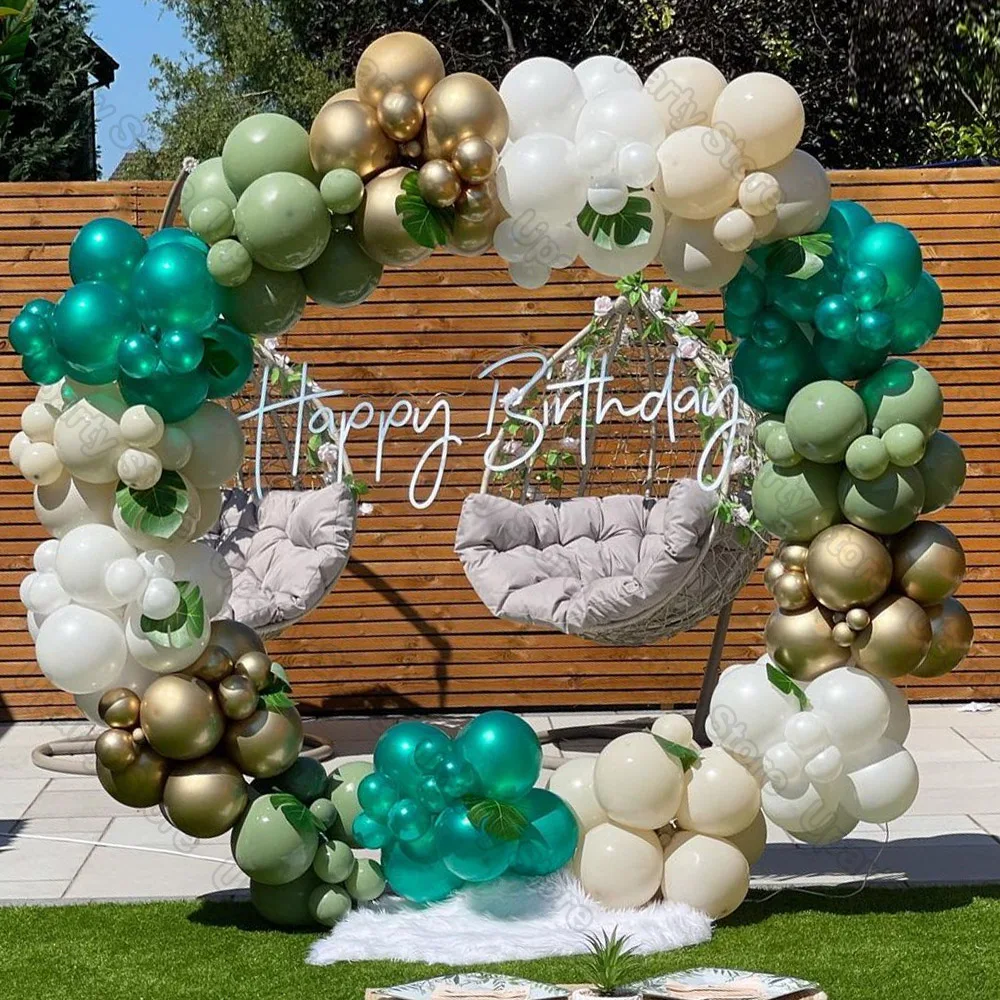 162Pcs Avocado Green Balloons Garland Arch Creamy White Retro Olive Green Balloon for Wedding Birthday Party Background Decor