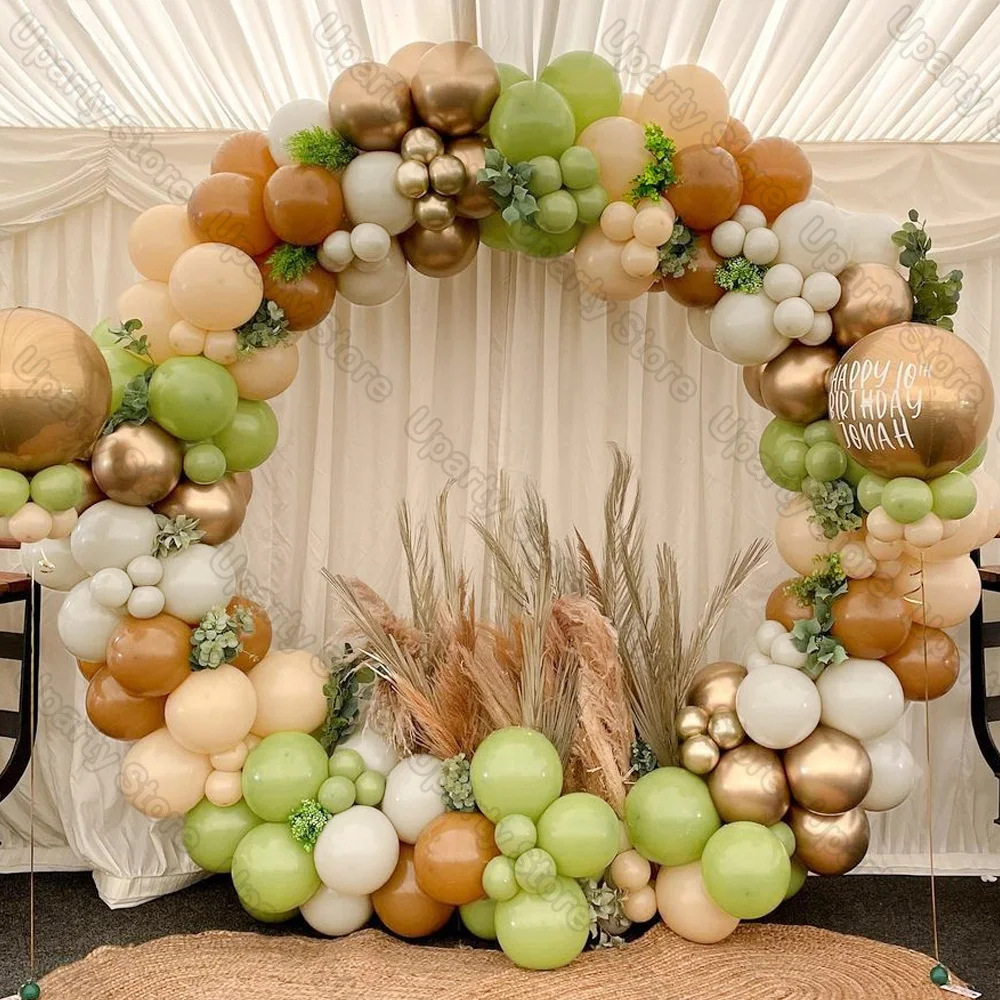 162Pcs Avocado Green Balloons Garland Arch Creamy White Retro Olive Green Balloon for Wedding Birthday Party Background Decor