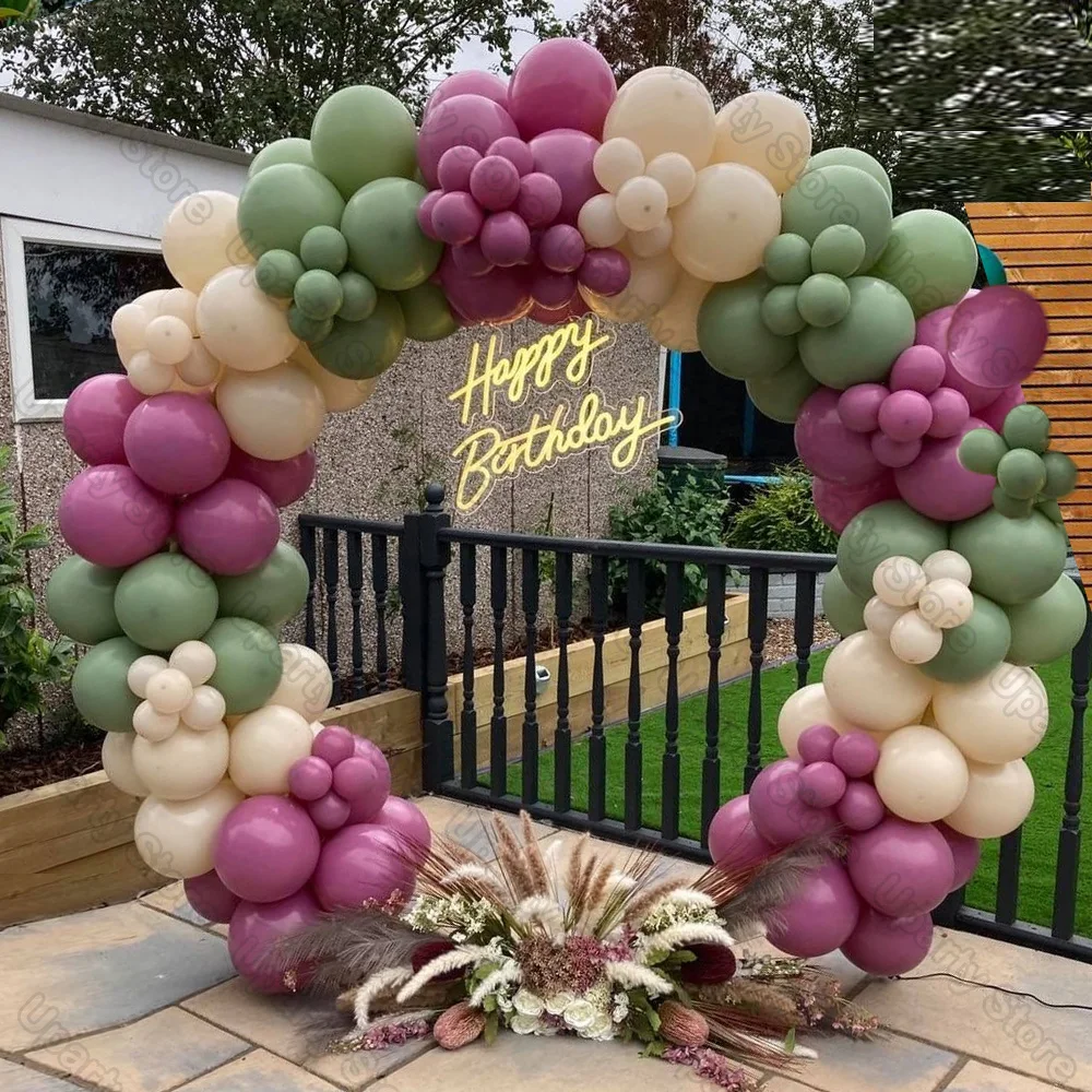 162Pcs Avocado Green Balloons Garland Arch Creamy White Retro Olive Green Balloon for Wedding Birthday Party Background Decor