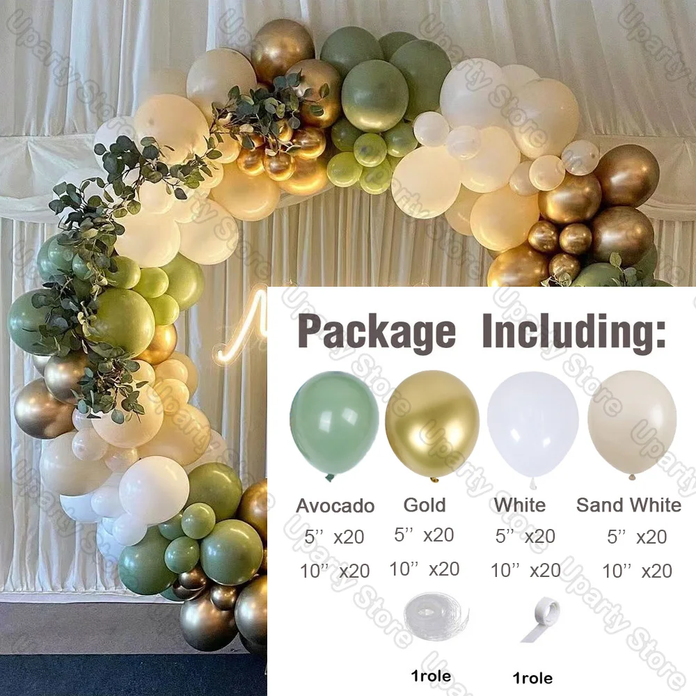 162Pcs Avocado Green Balloons Garland Arch Creamy White Retro Olive Green Balloon for Wedding Birthday Party Background Decor