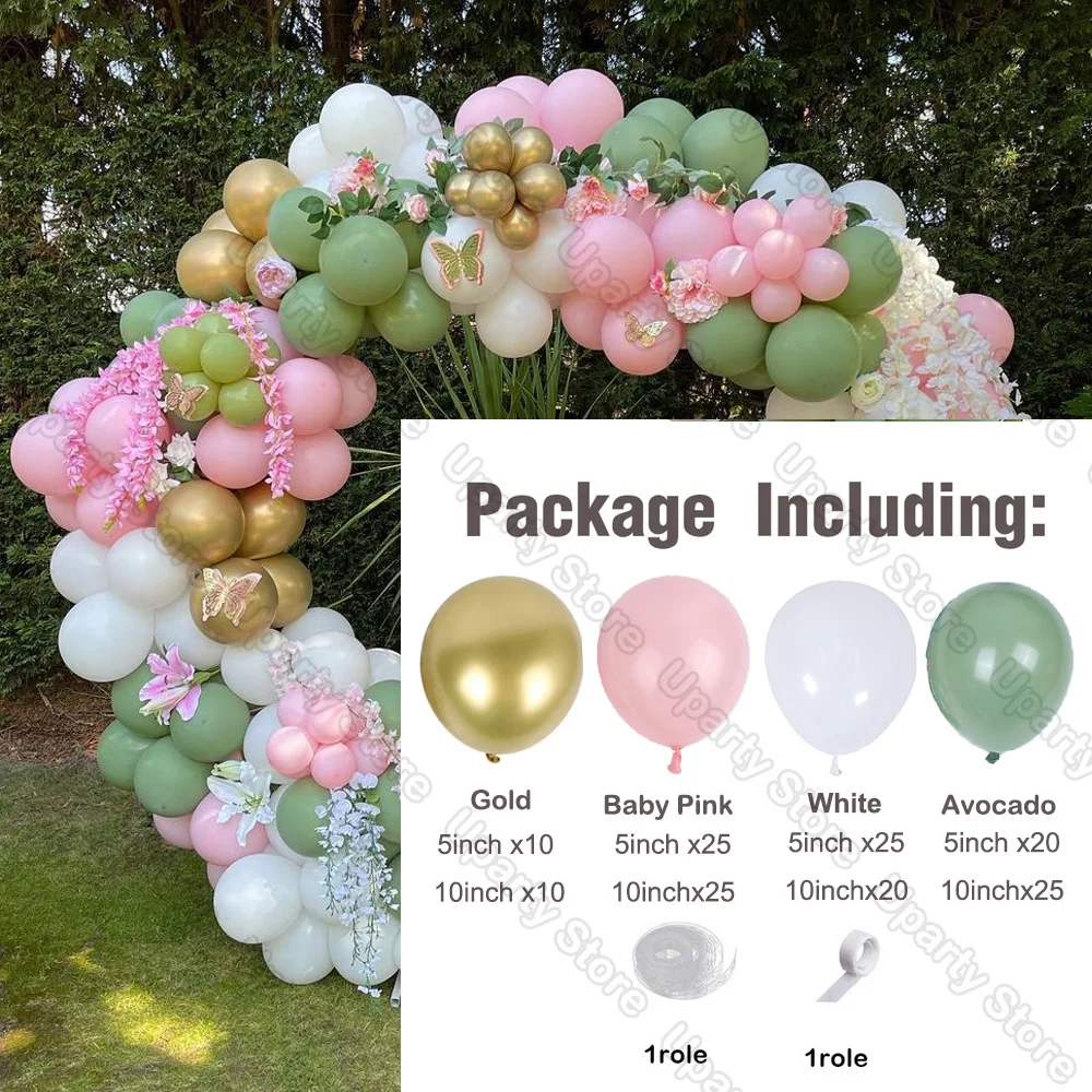 162Pcs Avocado Green Balloons Garland Arch Creamy White Retro Olive Green Balloon for Wedding Birthday Party Background Decor