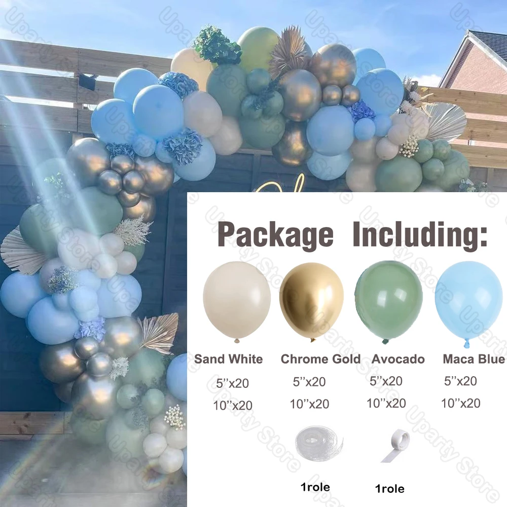 162Pcs Avocado Green Balloons Garland Arch Creamy White Retro Olive Green Balloon for Wedding Birthday Party Background Decor