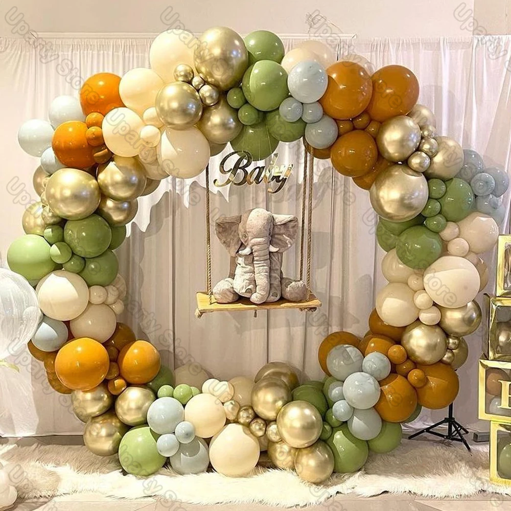 162Pcs Avocado Green Balloons Garland Arch Creamy White Retro Olive Green Balloon for Wedding Birthday Party Background Decor