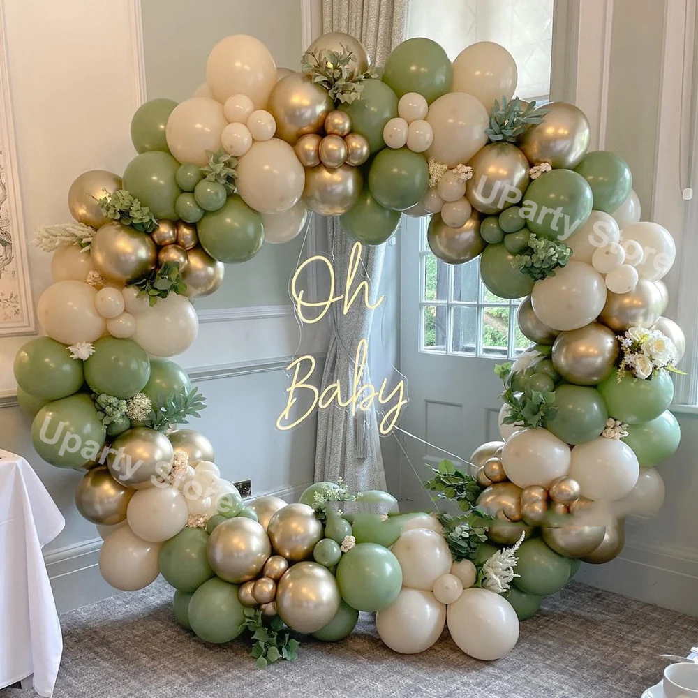 162Pcs Avocado Green Balloons Garland Arch Creamy White Retro Olive Green Balloon for Wedding Birthday Party Background Decor