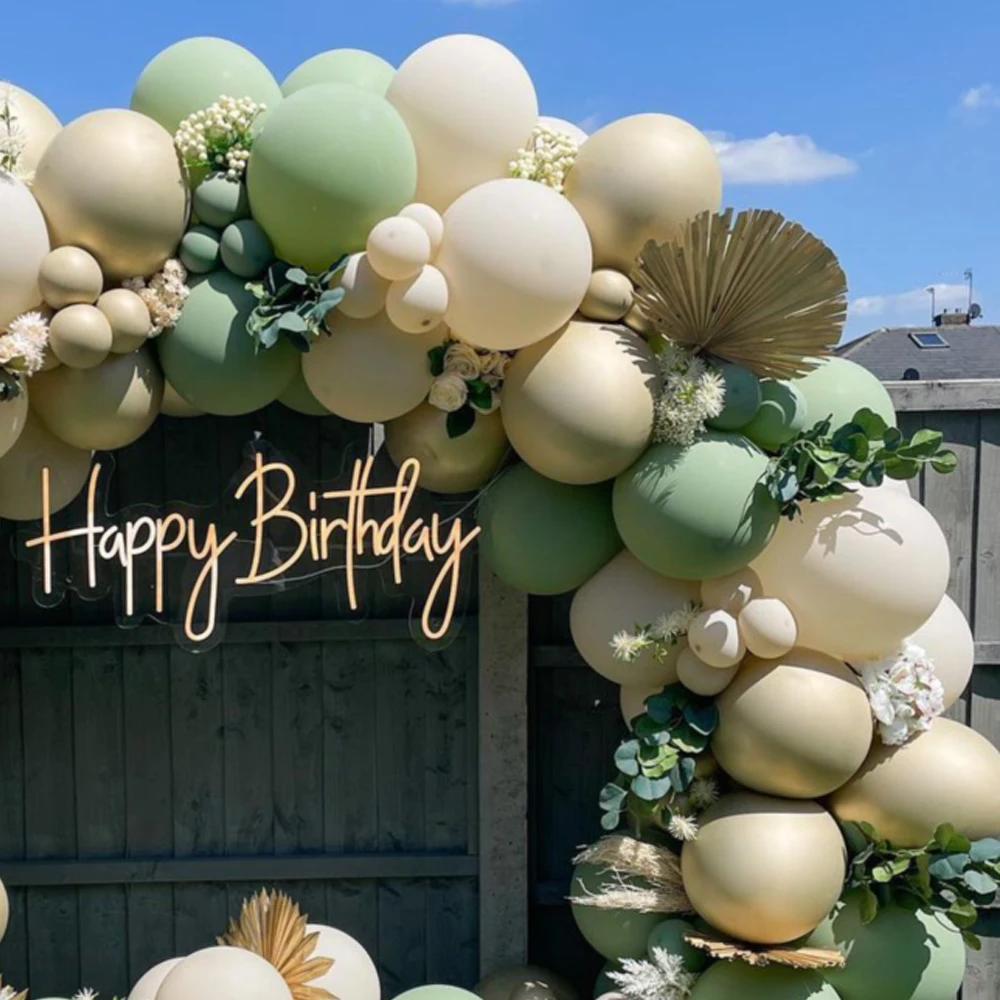 162Pcs Avocado Green Balloons Garland Arch Creamy White Retro Olive Green Balloon for Wedding Birthday Party Background Decor