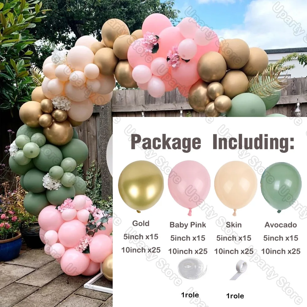 162Pcs Avocado Green Balloons Garland Arch Creamy White Retro Olive Green Balloon for Wedding Birthday Party Background Decor