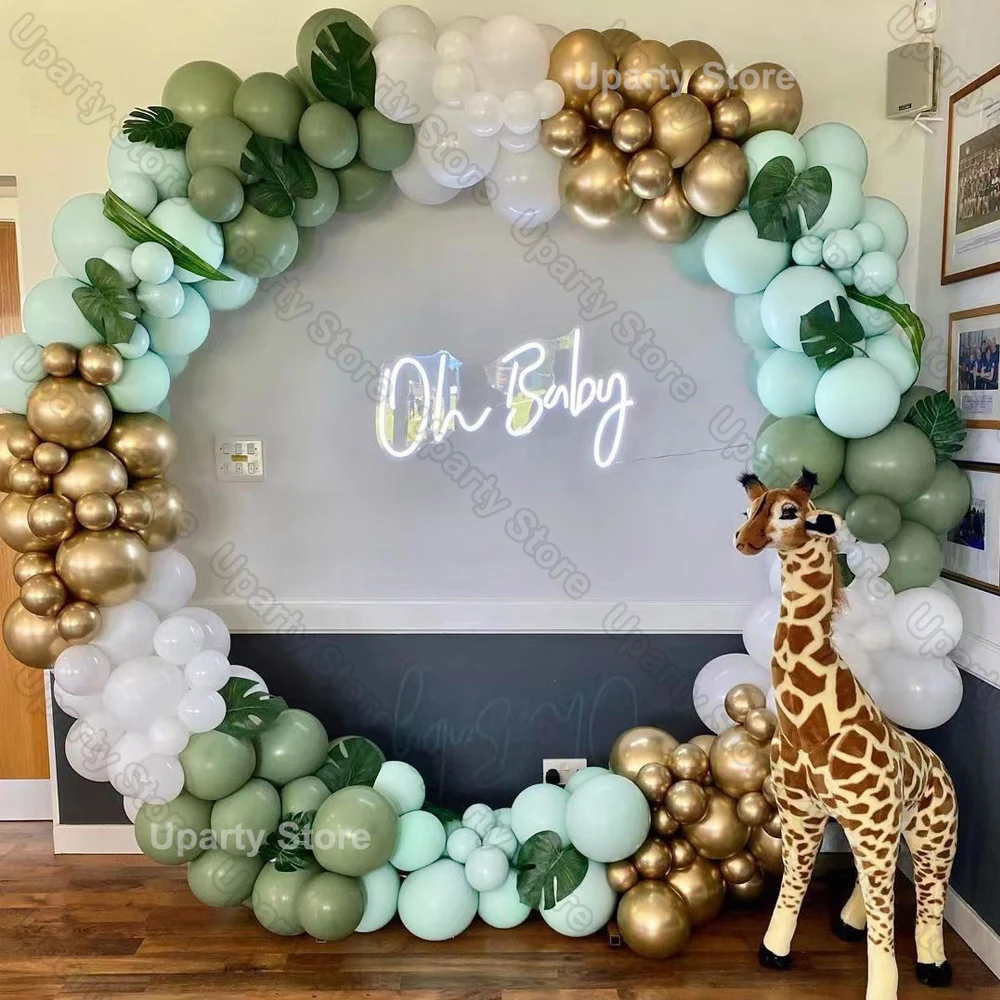 162Pcs Avocado Green Balloons Garland Arch Creamy White Retro Olive Green Balloon for Wedding Birthday Party Background Decor