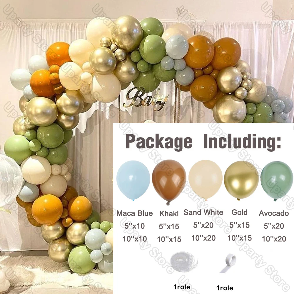 162Pcs Avocado Green Balloons Garland Arch Creamy White Retro Olive Green Balloon for Wedding Birthday Party Background Decor