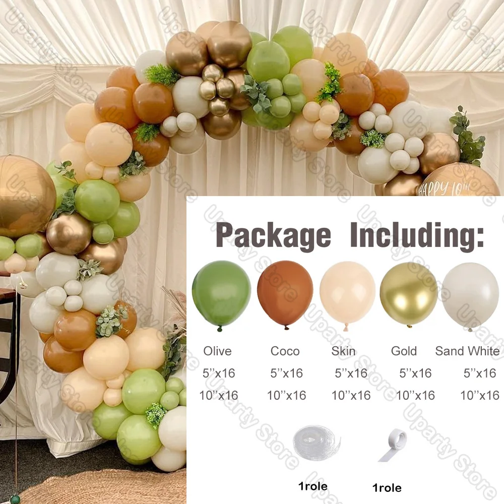 162Pcs Avocado Green Balloons Garland Arch Creamy White Retro Olive Green Balloon for Wedding Birthday Party Background Decor