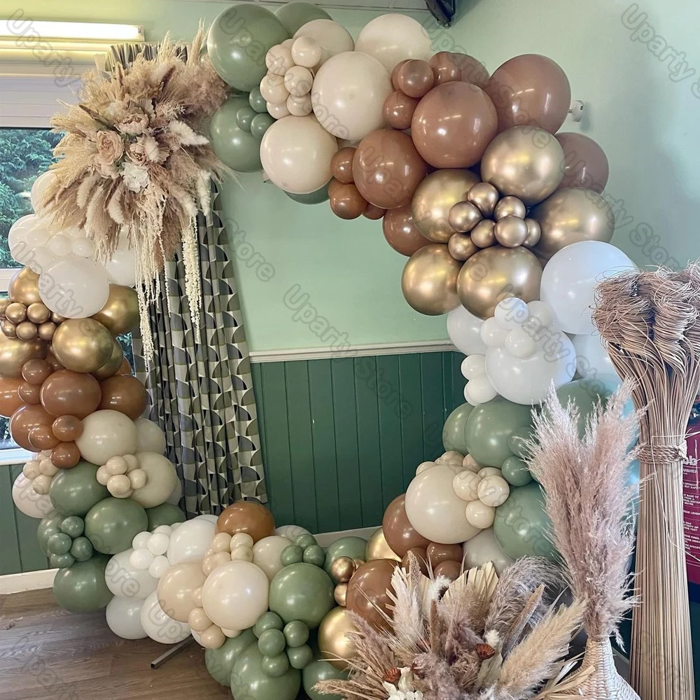 162Pcs Avocado Green Balloons Garland Arch Creamy White Retro Olive Green Balloon for Wedding Birthday Party Background Decor