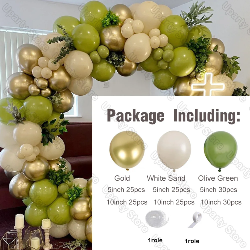 162Pcs Avocado Green Balloons Garland Arch Creamy White Retro Olive Green Balloon for Wedding Birthday Party Background Decor