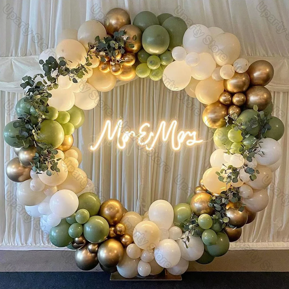 162Pcs Avocado Green Balloons Garland Arch Creamy White Retro Olive Green Balloon for Wedding Birthday Party Background Decor