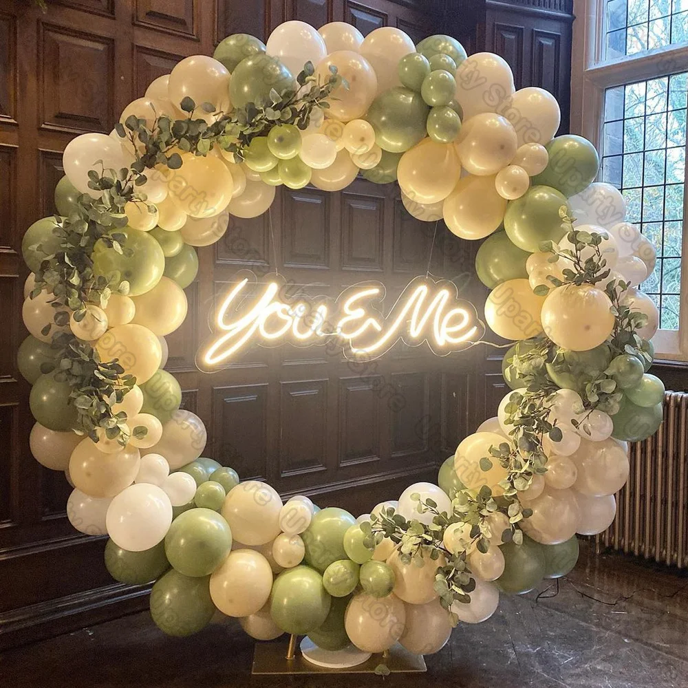 162Pcs Avocado Green Balloons Garland Arch Creamy White Retro Olive Green Balloon for Wedding Birthday Party Background Decor