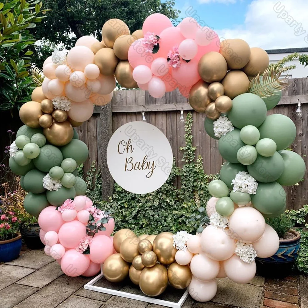 162Pcs Avocado Green Balloons Garland Arch Creamy White Retro Olive Green Balloon for Wedding Birthday Party Background Decor