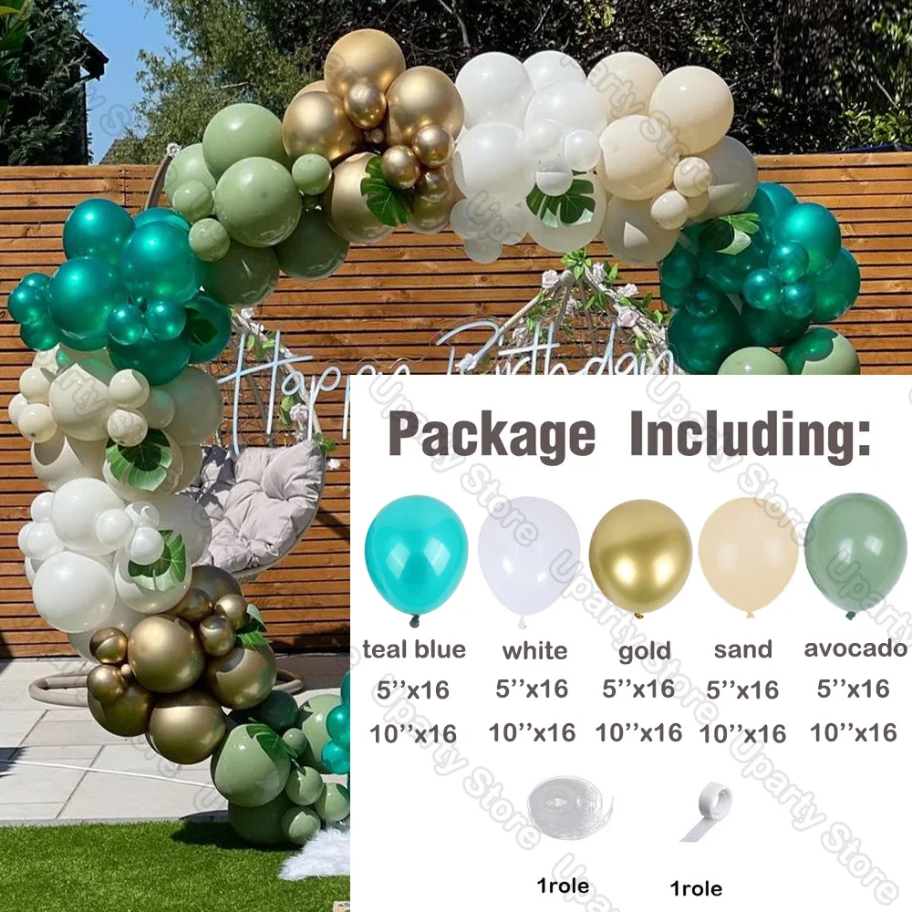 162Pcs Avocado Green Balloons Garland Arch Creamy White Retro Olive Green Balloon for Wedding Birthday Party Background Decor