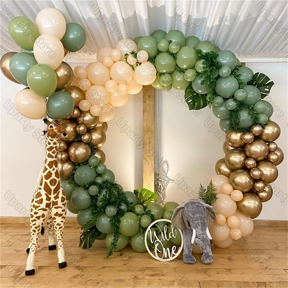 162Pcs Avocado Green Balloons Garland Arch Creamy White Retro Olive Green Balloon for Wedding Birthday Party Background Decor