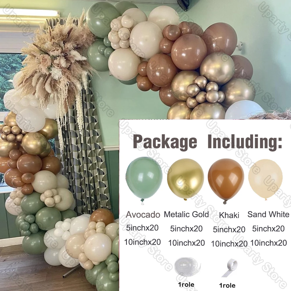 162Pcs Avocado Green Balloons Garland Arch Creamy White Retro Olive Green Balloon for Wedding Birthday Party Background Decor