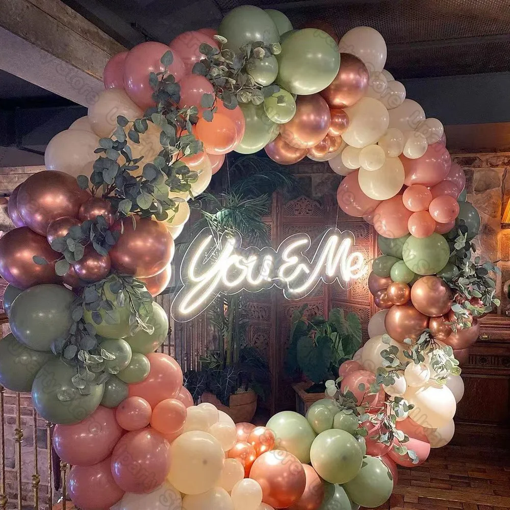 162Pcs Avocado Green Balloons Garland Arch Creamy White Retro Olive Green Balloon for Wedding Birthday Party Background Decor