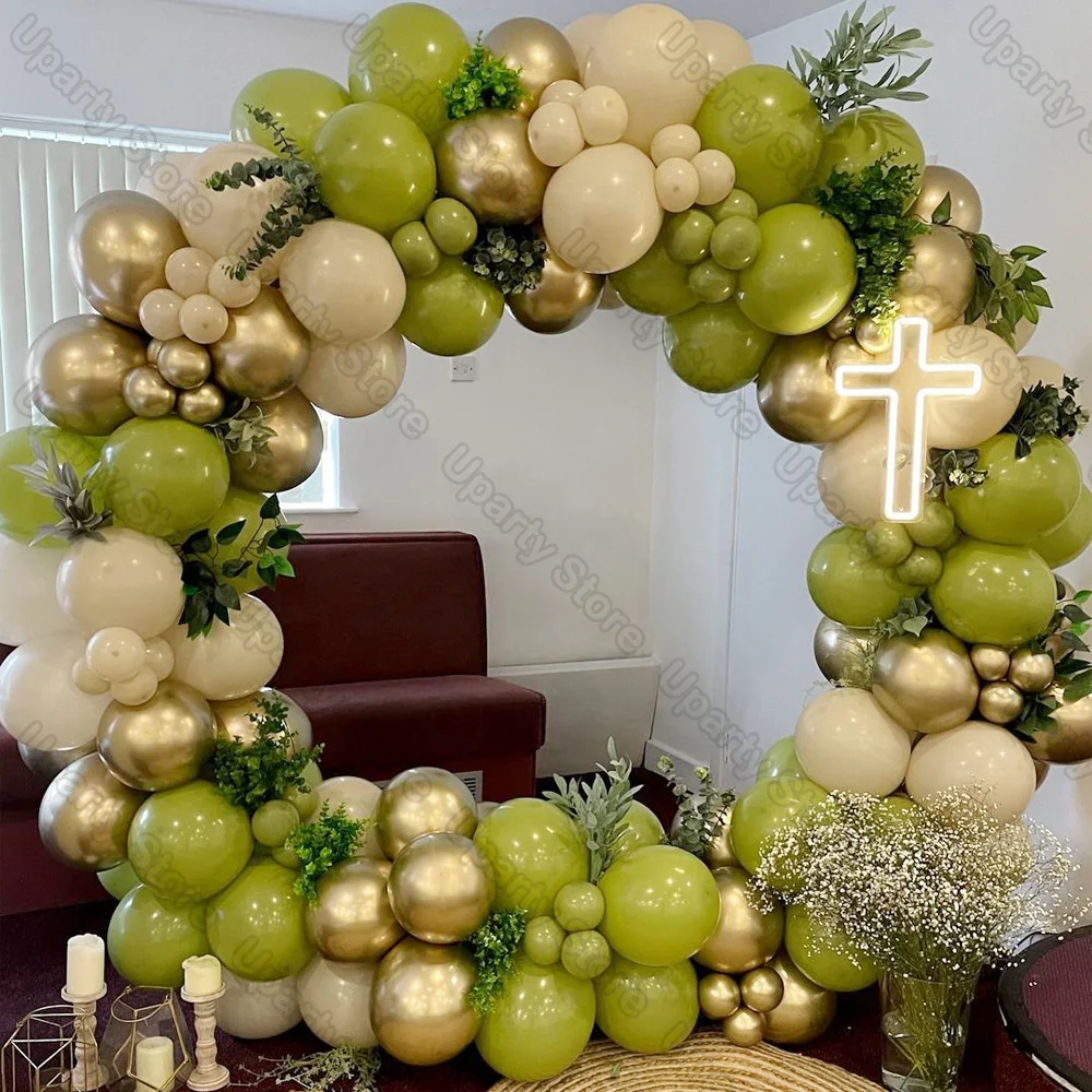 162Pcs Avocado Green Balloons Garland Arch Creamy White Retro Olive Green Balloon for Wedding Birthday Party Background Decor