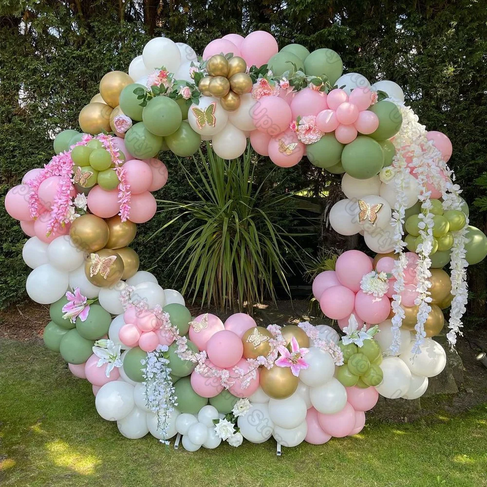 162Pcs Avocado Green Balloons Garland Arch Creamy White Retro Olive Green Balloon for Wedding Birthday Party Background Decor