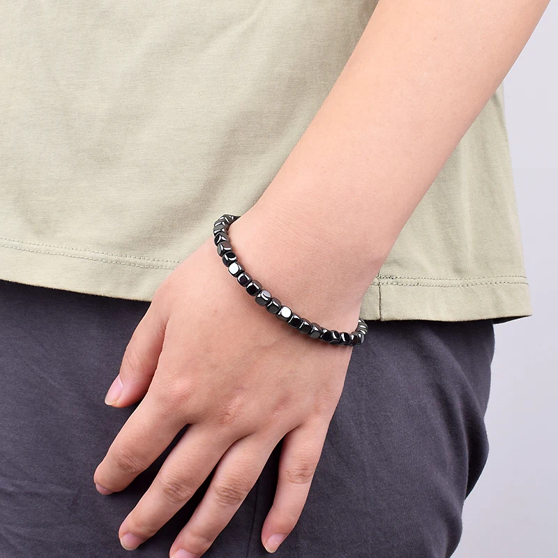 Weight Loss No Magnetic Therapy Bracelet For Men Women Geometric Black Hematite Stone Beads Stretch Health Care Bracelet Jewelry