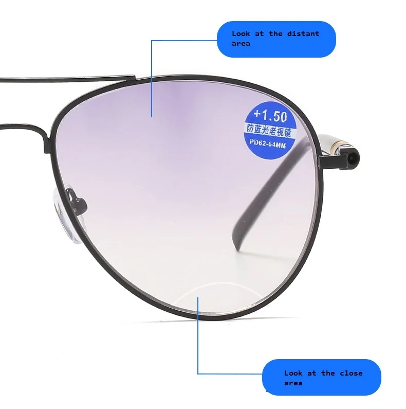 LONSY Double Light Anti Blue Light Reading Glasses Men Women Fashion Pilot Presbyopia Gradient Sunglasses Diopter +1.0 To +3.5