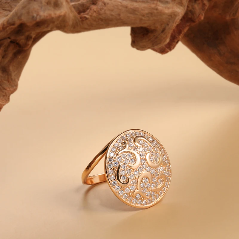 SYOUJYO Big Size 585 Rose Gold Color Round Rings For Women Natural Zircon Full Paved Fine Jewelry Trendy Rings Luxury Design