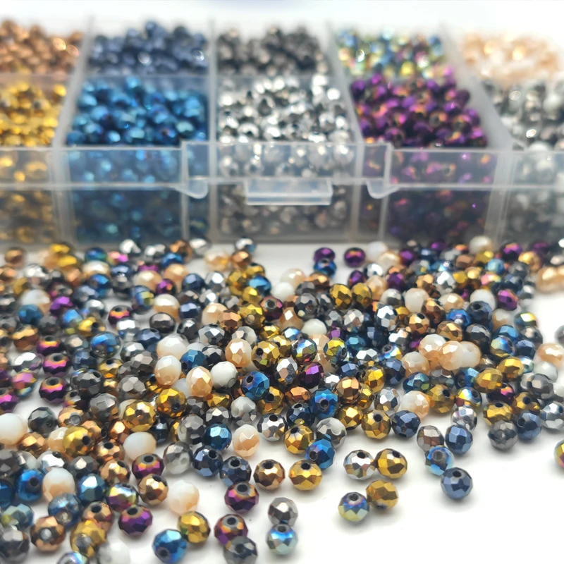 Faceted Glass Beads 2mm-8mm round Czech Crystal Spacer Loose Beads Plated Metallic Colored for DIY Jewelry Bracelet Making