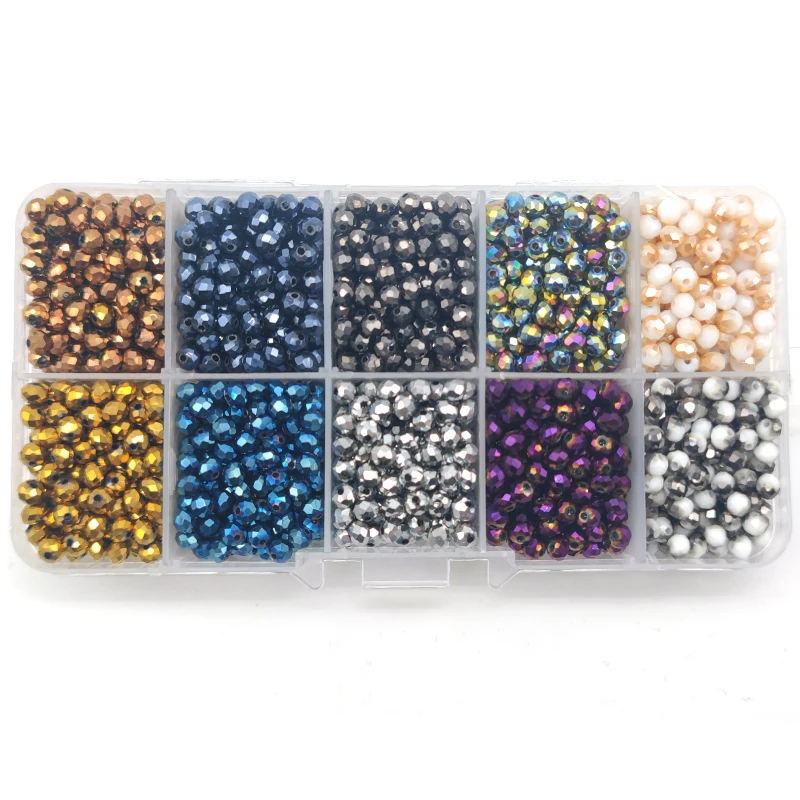 Faceted Glass Beads 2mm-8mm round Czech Crystal Spacer Loose Beads Plated Metallic Colored for DIY Jewelry Bracelet Making