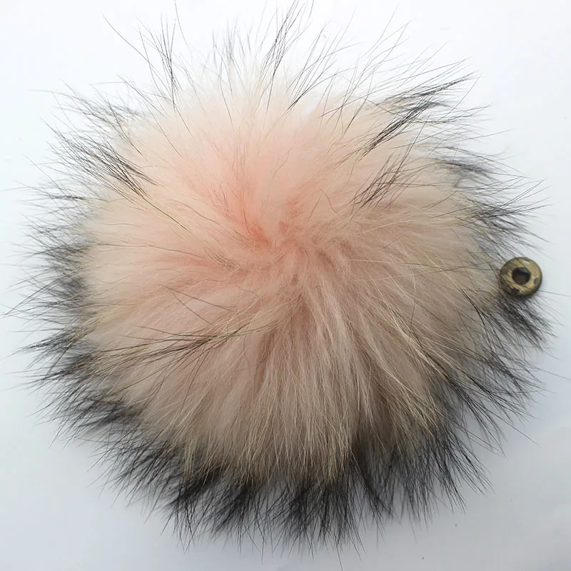 Big Colorful Fluffy Real Fox Fur Raccoon Pompoms With Button DIY Poms Balls Natural Fur Pompons For Hats Caps Shoes Whosale