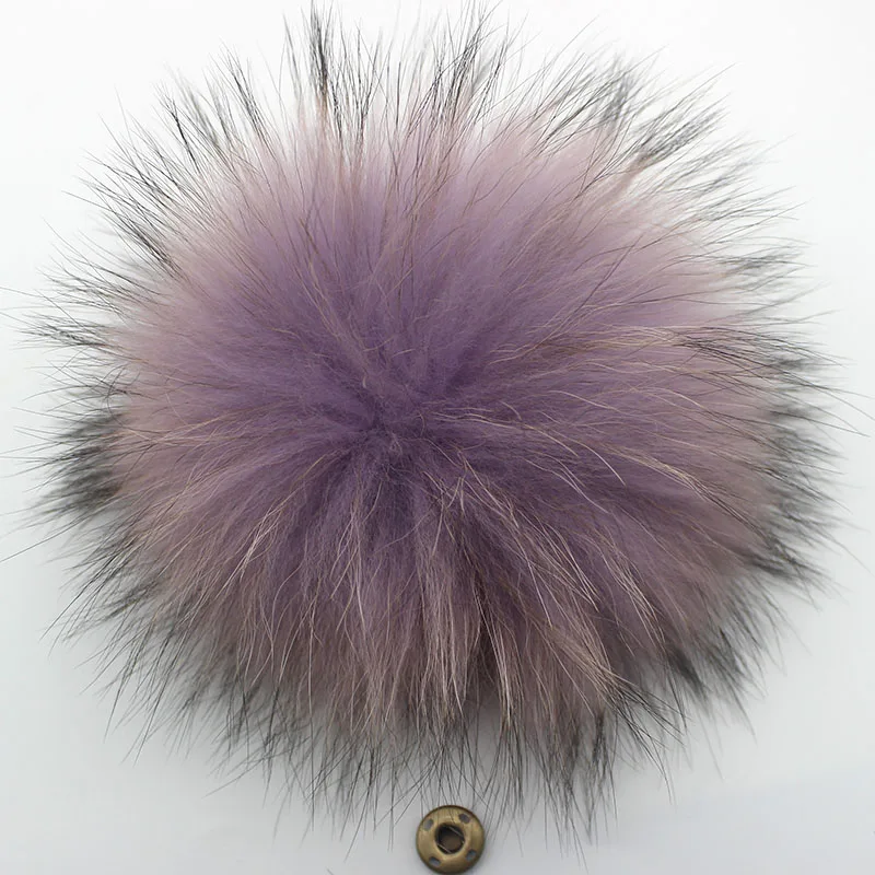 Big Colorful Fluffy Real Fox Fur Raccoon Pompoms With Button DIY Poms Balls Natural Fur Pompons For Hats Caps Shoes Whosale