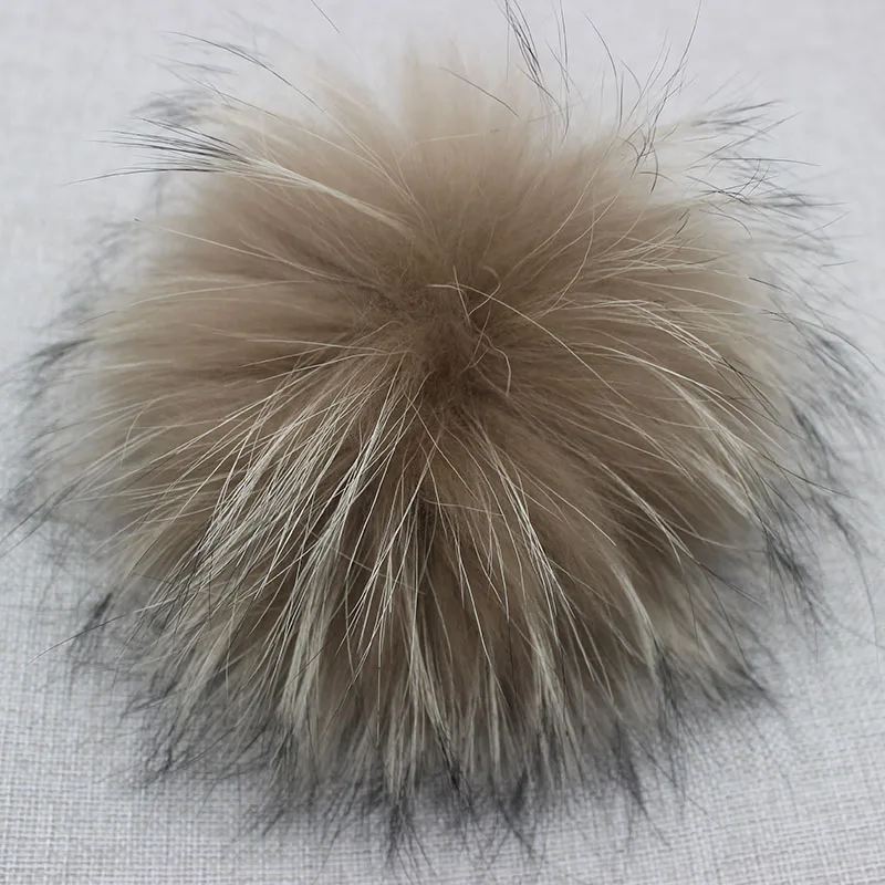 Big Colorful Fluffy Real Fox Fur Raccoon Pompoms With Button DIY Poms Balls Natural Fur Pompons For Hats Caps Shoes Whosale