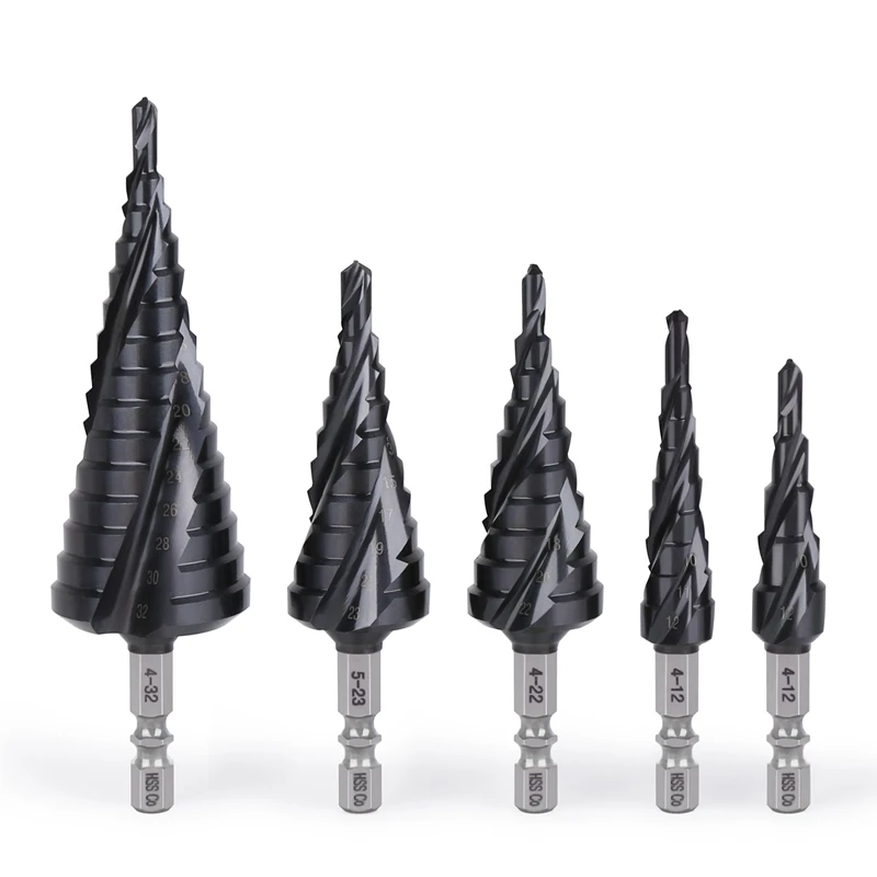 Versery Hex Shank HSS Co M35 Cobalt TiAIN Spiral Groove 3 Flutes Step Drill Bits For Stainless Steel Iron Hole Opener Saw