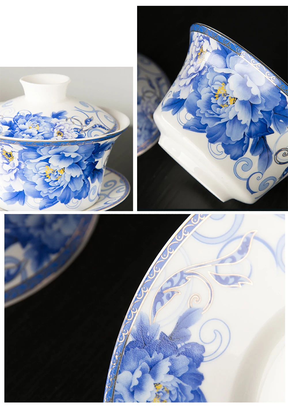 350ml Large capacity ceramics Gaiwan Porcelain Art Bird Tea Tureen Flower Tea Bowl with Saucer Lid Kit Master Teaset Drinkware
