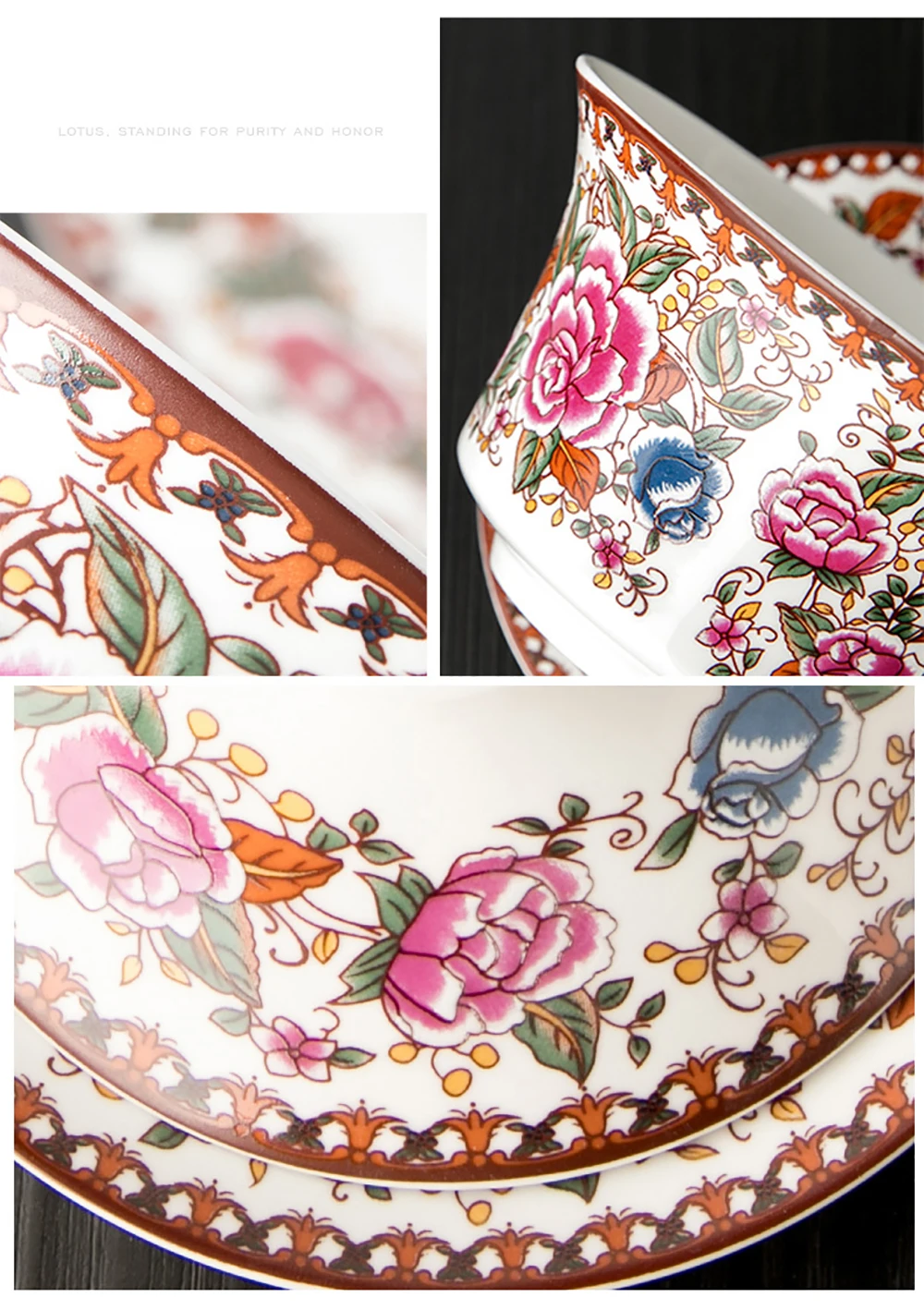 350ml Large capacity ceramics Gaiwan Porcelain Art Bird Tea Tureen Flower Tea Bowl with Saucer Lid Kit Master Teaset Drinkware