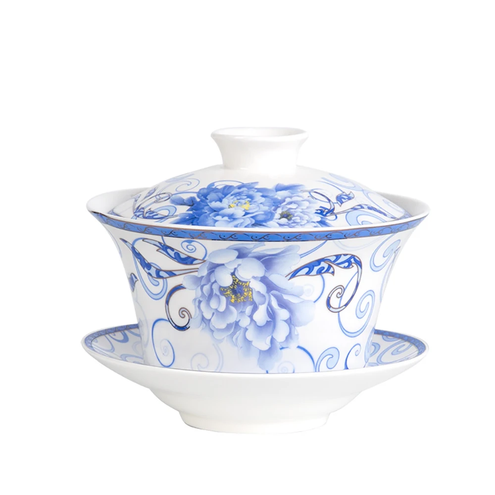 350ml Large capacity ceramics Gaiwan Porcelain Art Bird Tea Tureen Flower Tea Bowl with Saucer Lid Kit Master Teaset Drinkware