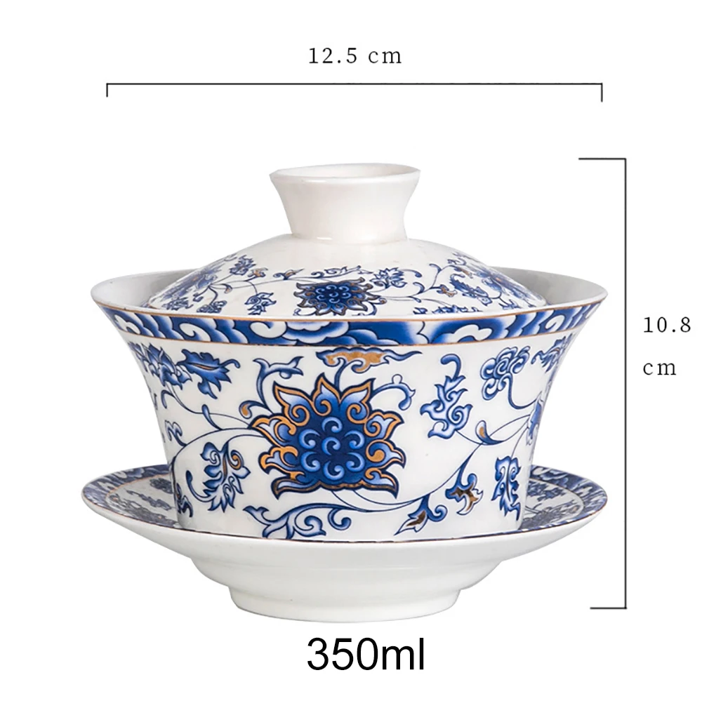 350ml Large capacity ceramics Gaiwan Porcelain Art Bird Tea Tureen Flower Tea Bowl with Saucer Lid Kit Master Teaset Drinkware