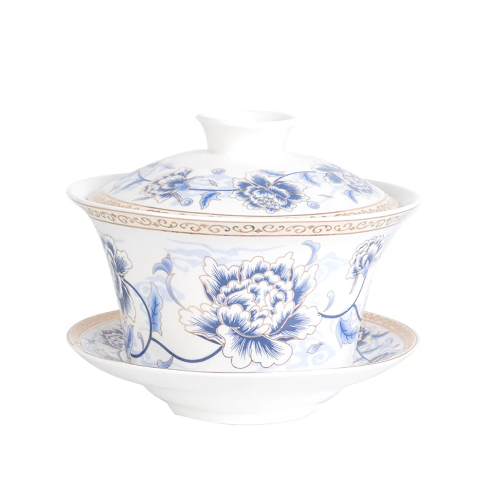 350ml Large capacity ceramics Gaiwan Porcelain Art Bird Tea Tureen Flower Tea Bowl with Saucer Lid Kit Master Teaset Drinkware